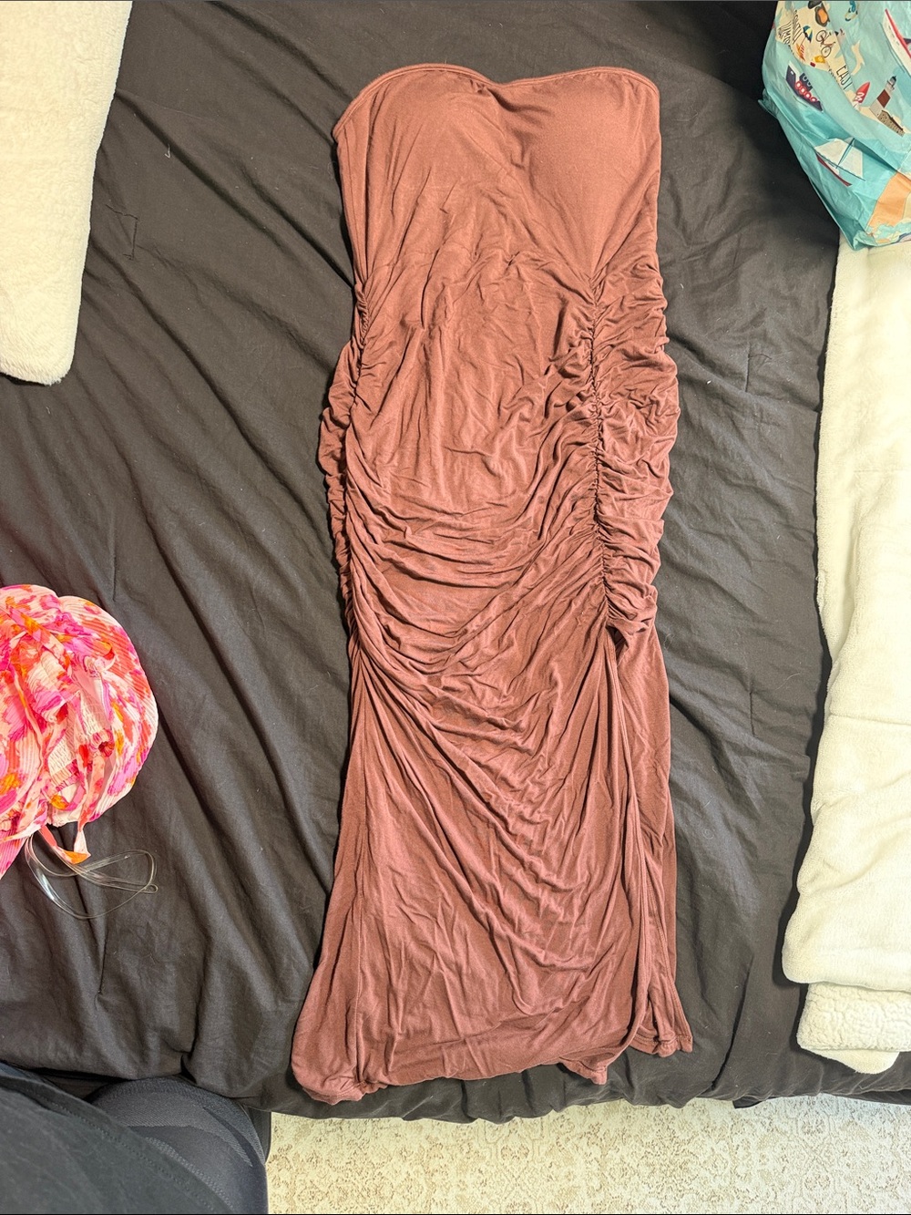 Klassy Network Strapless Ruched Maxi Dress - Mauve Brown